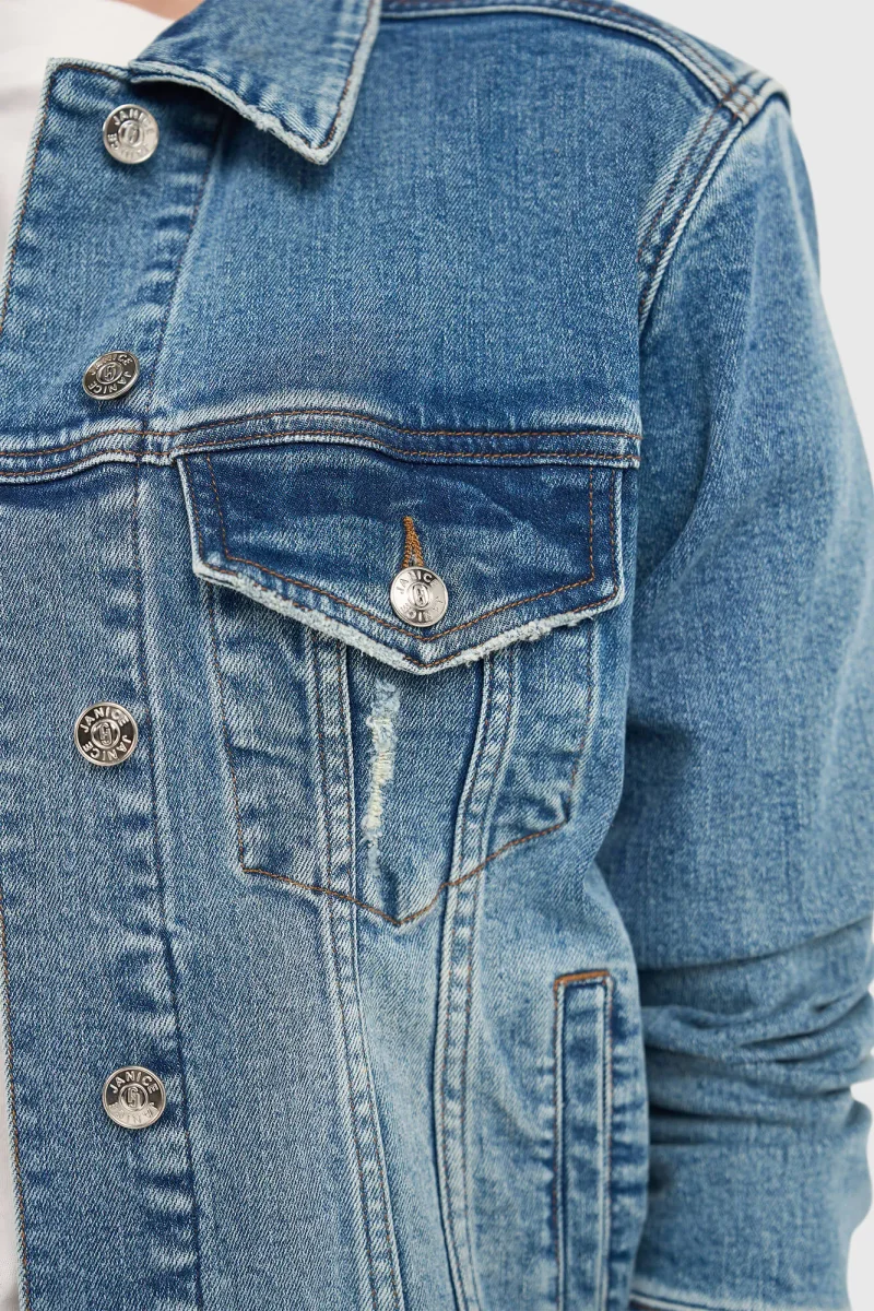 Denim-Jeansjacke mit Stretchanteil für Damen von Gregory, blau, Größe 379