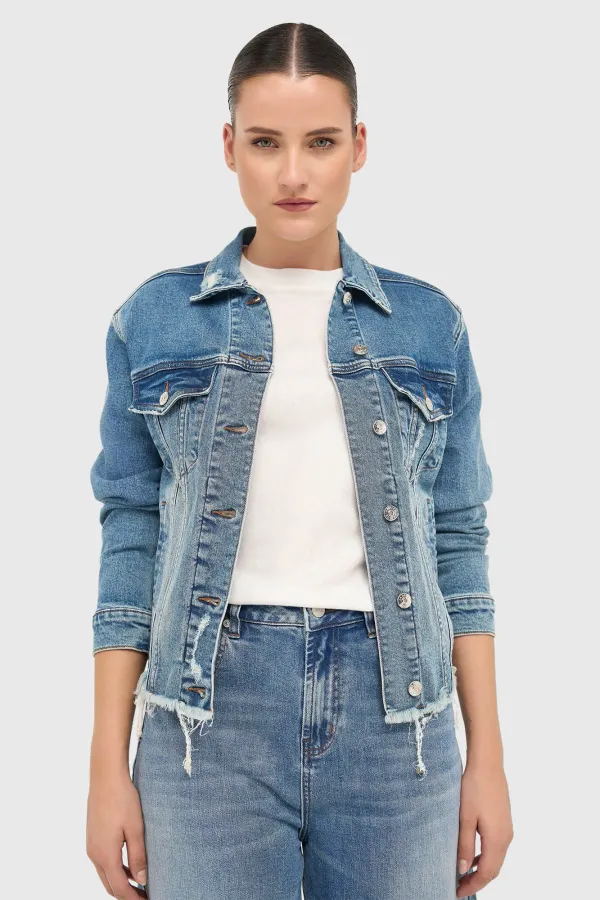 Denim-Jeansjacke mit Stretchanteil für Damen von Gregory, blau, Größe 379