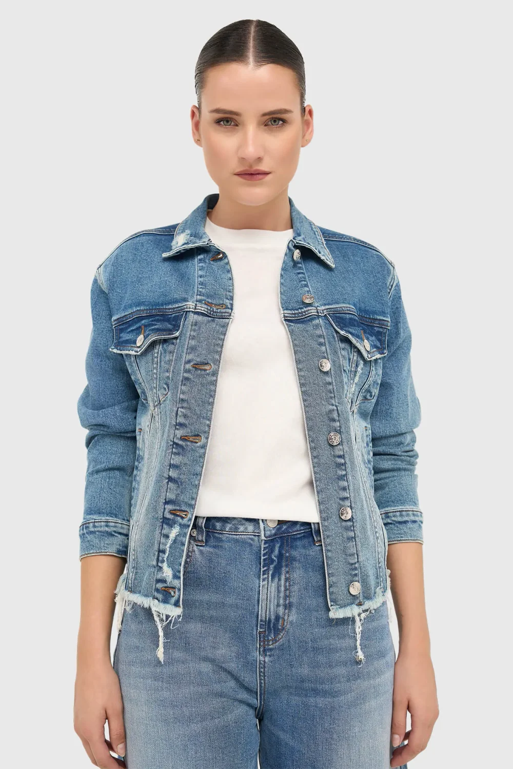 Denim-Jeansjacke mit Stretchanteil für Damen von Gregory, blau, Größe 379