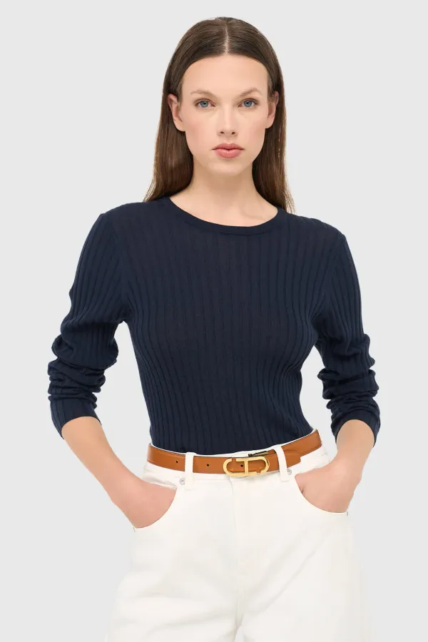 Donker Blauw Merino Wol Truitje Longsleeves Lyle Blauw