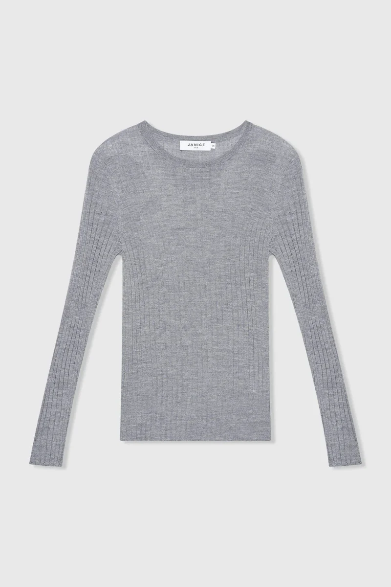 Merinowolle-Pullover mit langen Ärmeln, Lyle-Grau