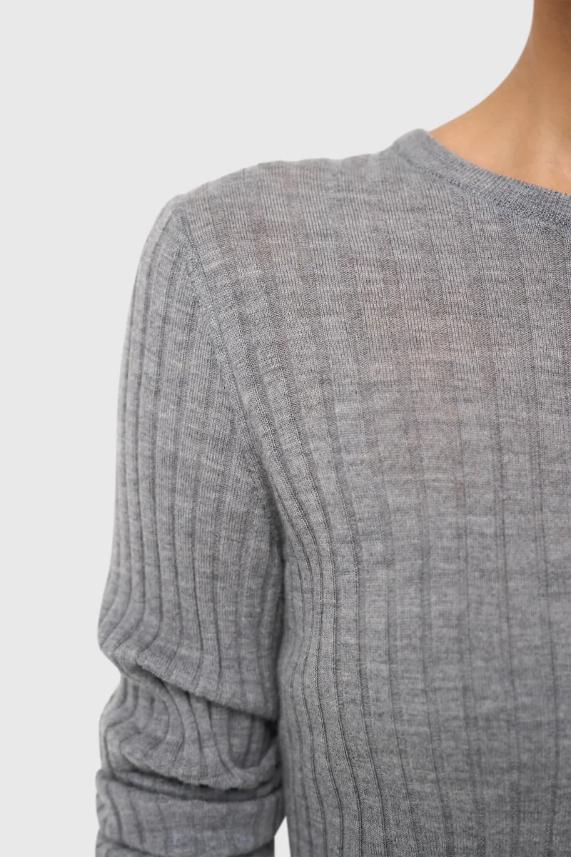 Merinowolle-Pullover mit langen Ärmeln, Lyle-Grau
