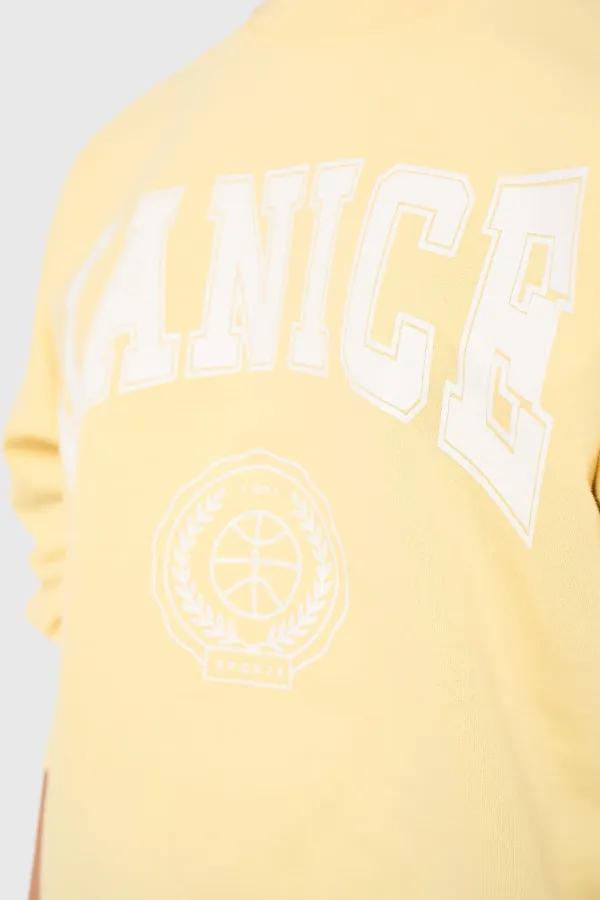 Gelber Damenpullover aus Baumwolle mit Owen-Logo