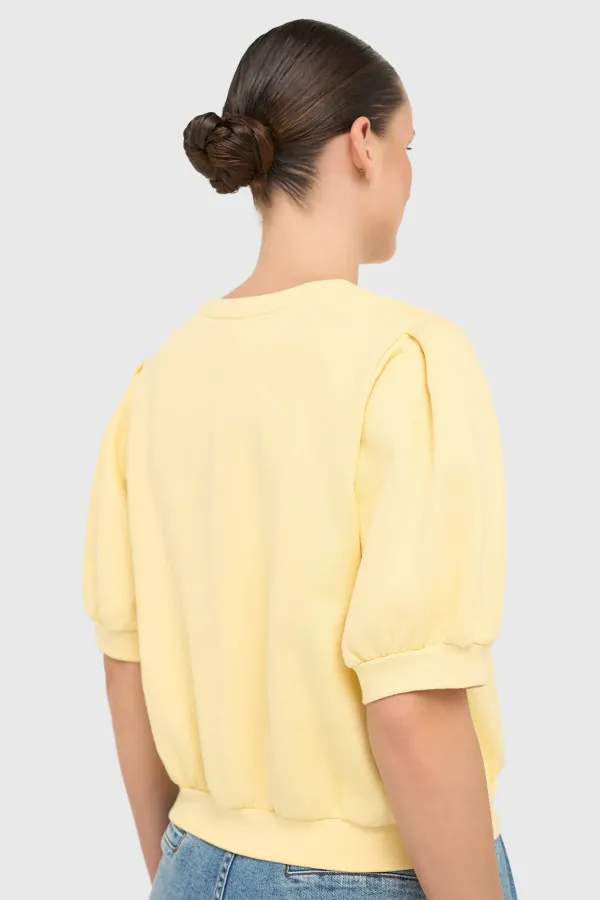 Gele Dames Sweater Pof Mouw Katoen Corey