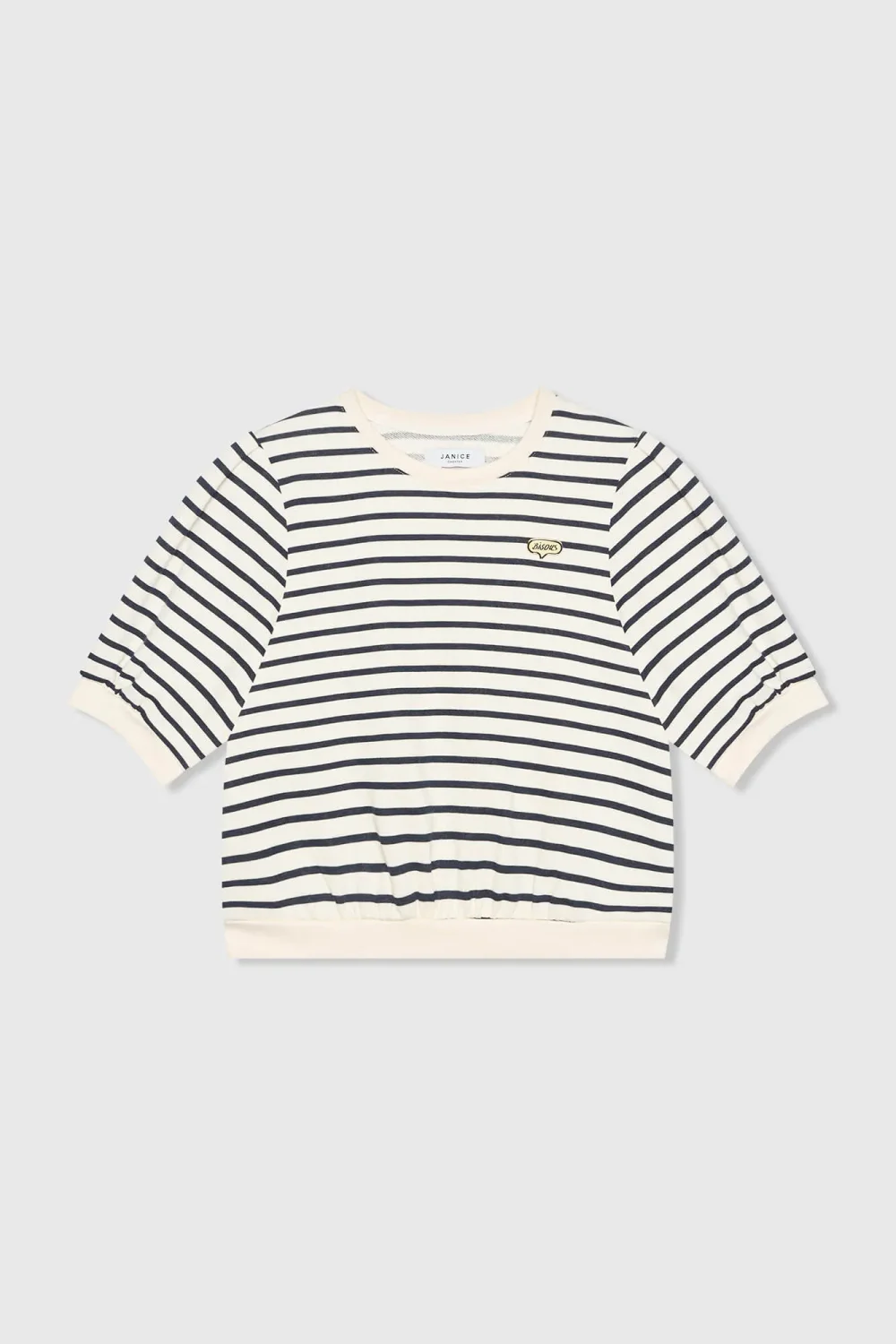 Gestreifter blau-weißer Damenpullover mit Puffärmeln aus Baumwolle von Corey