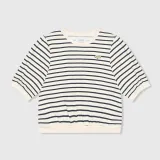 Gestreepte Blauw Wit Dames Sweater Pof Mouw Katoen Corey