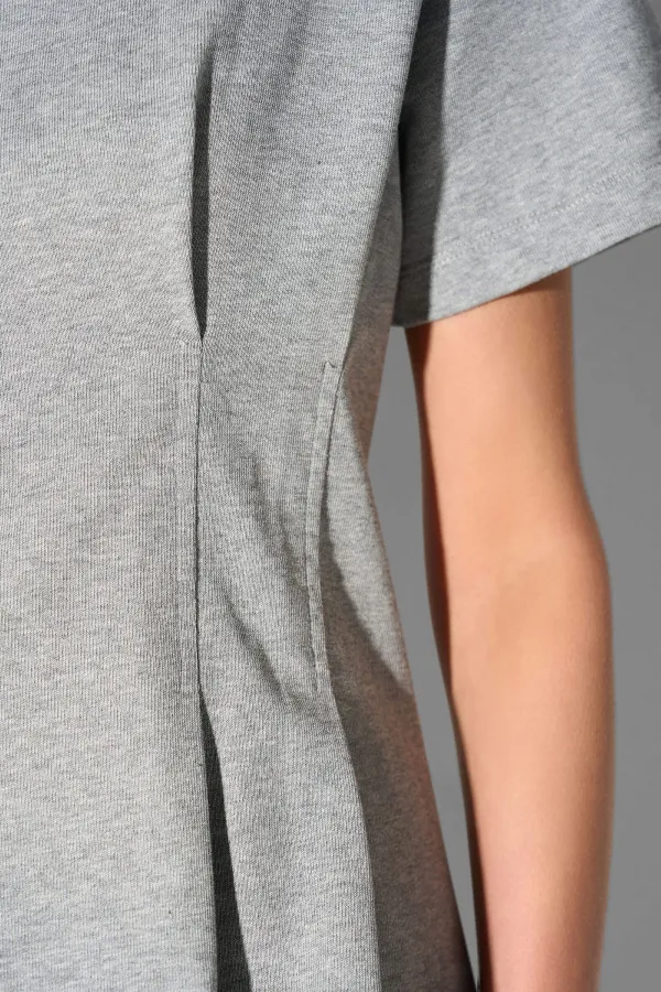 Grijs Katoenen Dames Shirt Plooien Taille Keon