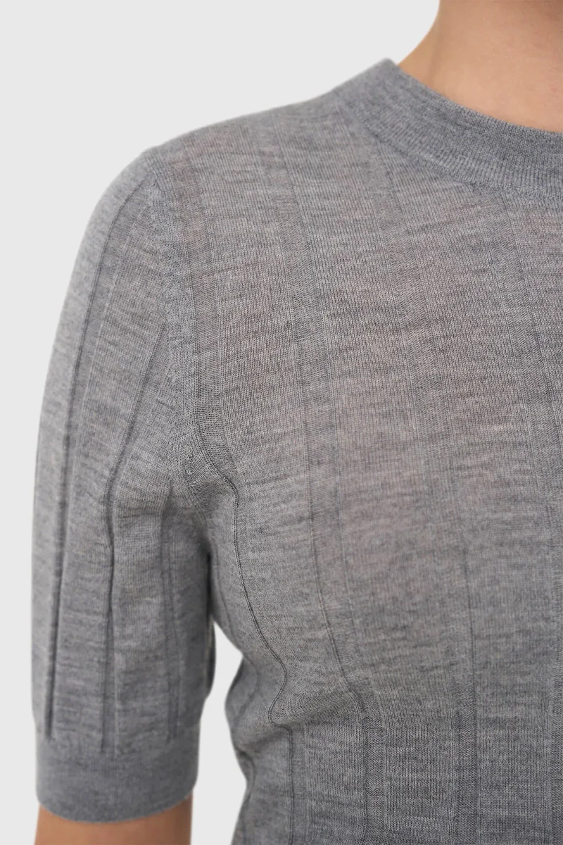Gray Merino Wool Fine-Knit Sweater Charly Gray