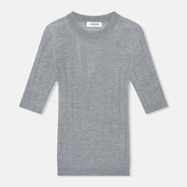 Gray Merino Wool Fine-Knit Sweater Charly Gray