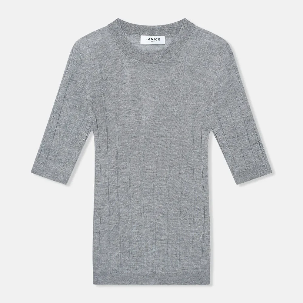 Gray Merino Wool Fine-Knit Sweater Charly Gray