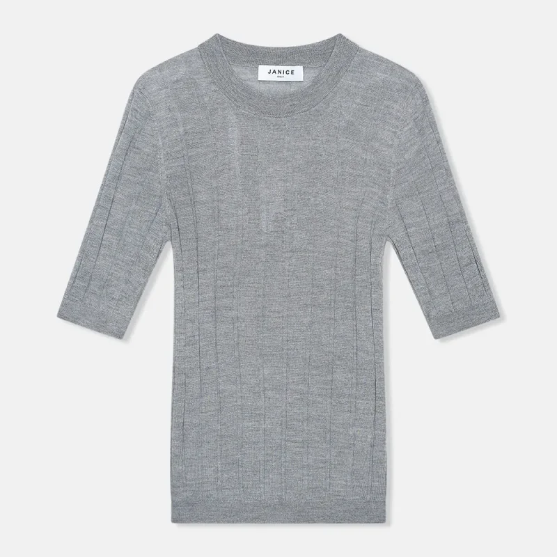 Gray Merino Wool Fine-Knit Sweater Charly Gray