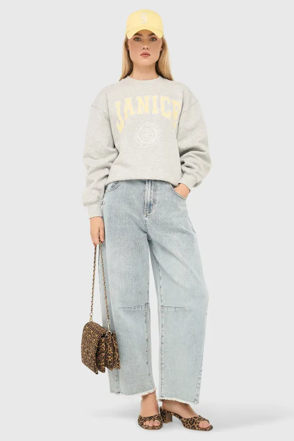 Gray Women's Cotton Sweater with Owen Logo