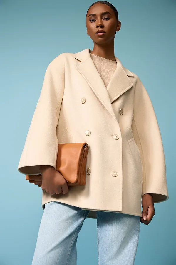 Damen-Kaschmir-Caban-Jacke „Kennedy“, beidseitig tragbar, beige