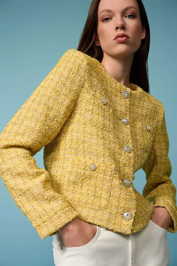 Damen-Blazer aus Tweed, Modell „Laurent“, gelb