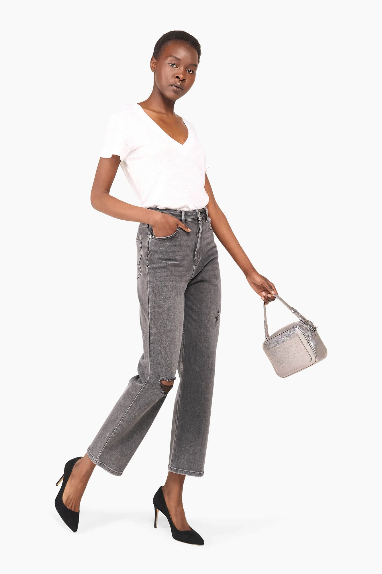 Leder-Umhängetasche für Damen „Bruce“ in Gun Metal