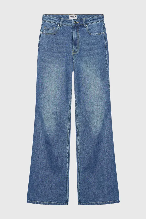 High-Waist-Jeans mit weitem Bein, Mason, Blau 111