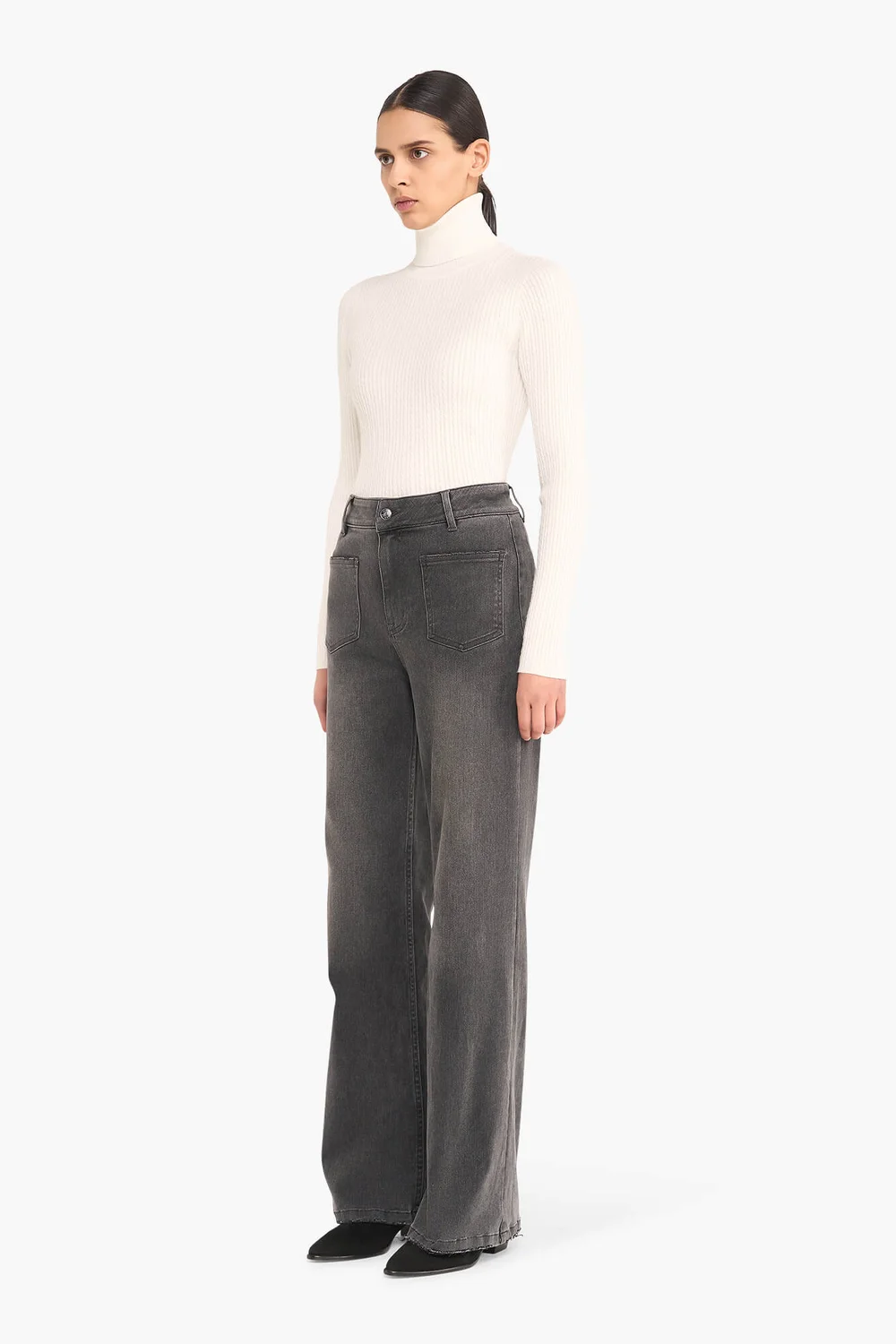 High Rise Dames Jeans Rechte Pijp Flared Jagger Grijs 415