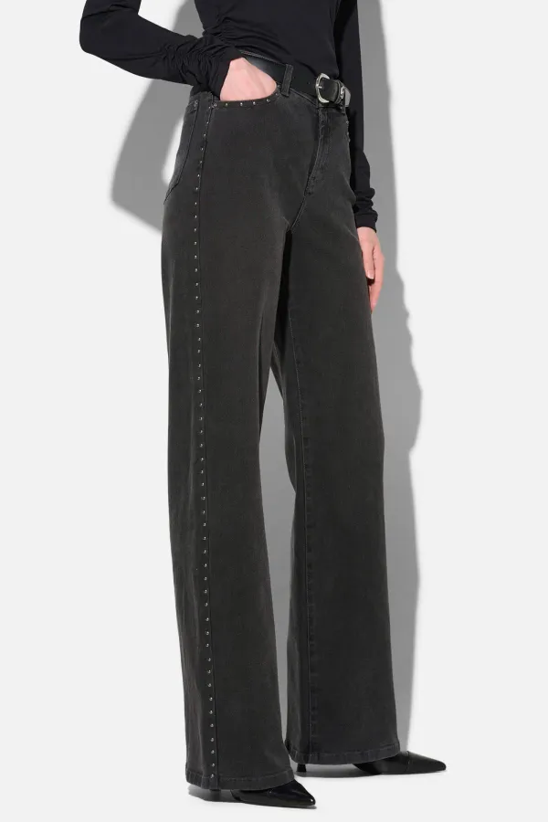 Jeans Dames Rechte Pijp Studs Mid Rise Stretch Luxx Black 813