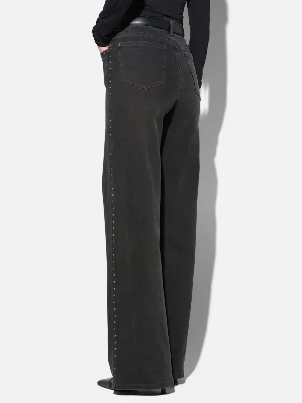 Jeans Dames Rechte Pijp Studs Mid Rise Stretch Luxx Black 813