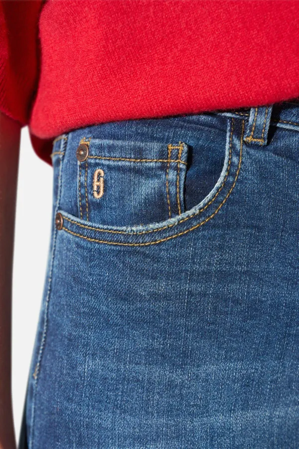 Jeans Dames Stretch 5 Pocket Mid Rise Trey Blauw 469