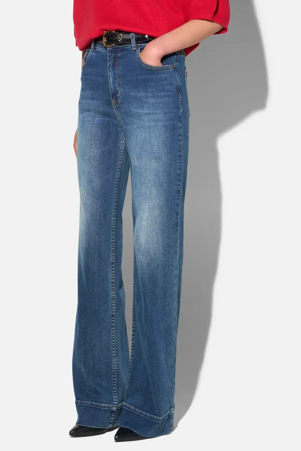 Jeans Dames Stretch 5 Pocket Mid Rise Trey Blauw 469
