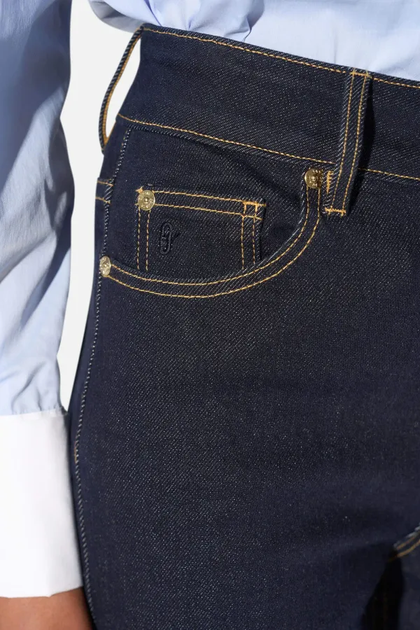 Jeans Dames Stretch 5 Pocket Mid Rise Trey Japans Denim
