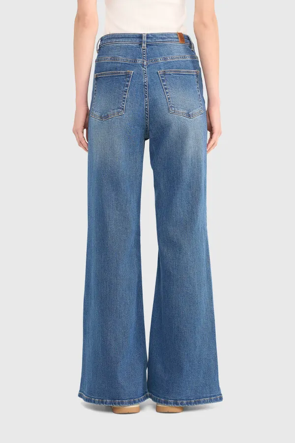 High-Waist-Jeans mit weitem Bein, Mason, Blau 111