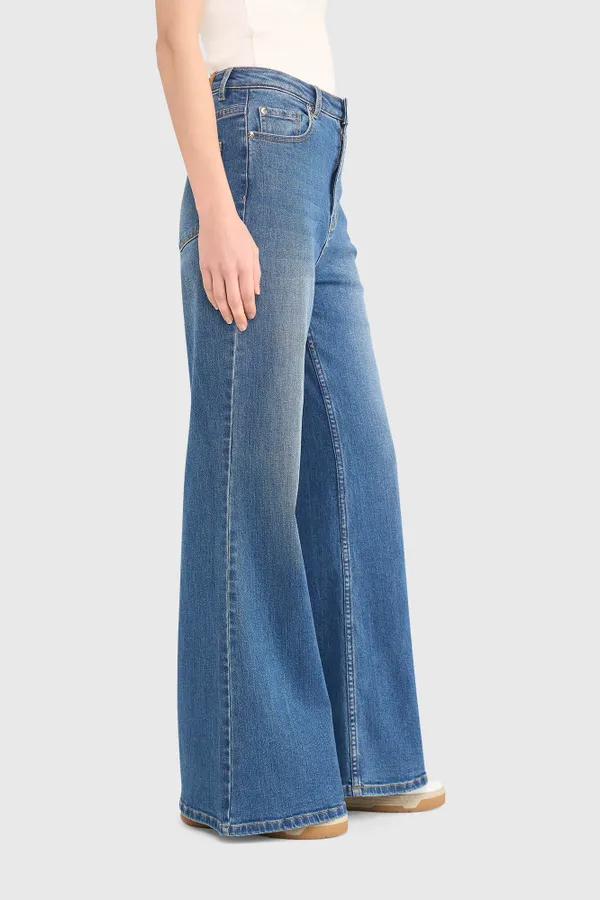 High-Waist-Jeans mit weitem Bein, Mason, Blau 111
