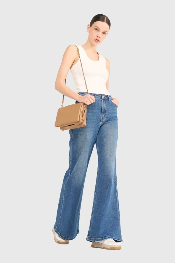 High-Waist-Jeans mit weitem Bein, Mason, Blau 111