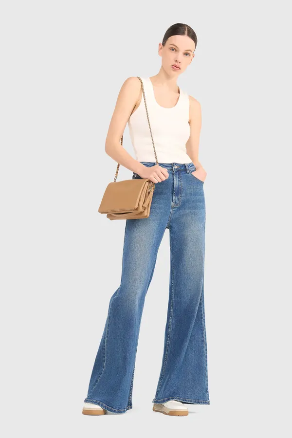 High-Waist-Jeans mit weitem Bein, Mason, Blau 111