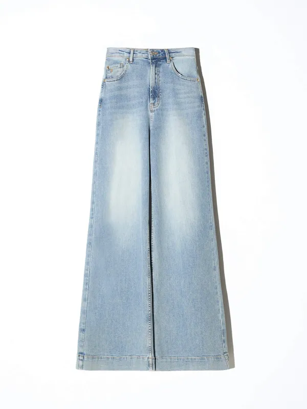 Jeans Dames Wide Leg High Rise Stretch Mason Blauw 114