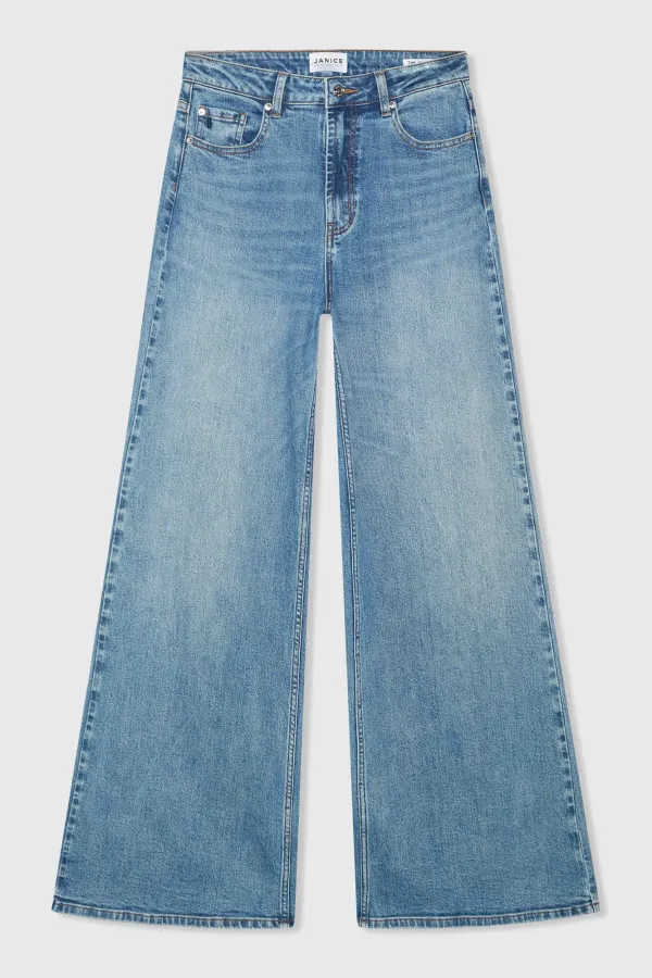 Damenjeans mit weitem Bein, hoher Leibhöhe und Stretch, Mason, Blau, 379