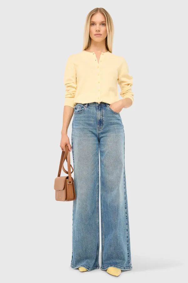 Damenjeans mit weitem Bein, hoher Leibhöhe und Stretch, Mason, Blau, 379