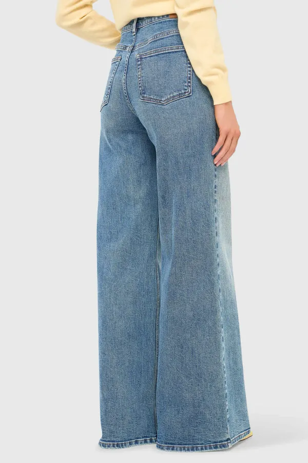 Damenjeans mit weitem Bein, hoher Leibhöhe und Stretch, Mason, Blau, 379