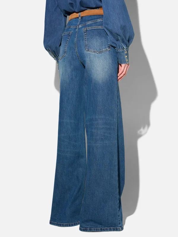 Jeans Dames Wide Leg High Rise Stretch Mason Blauw 469