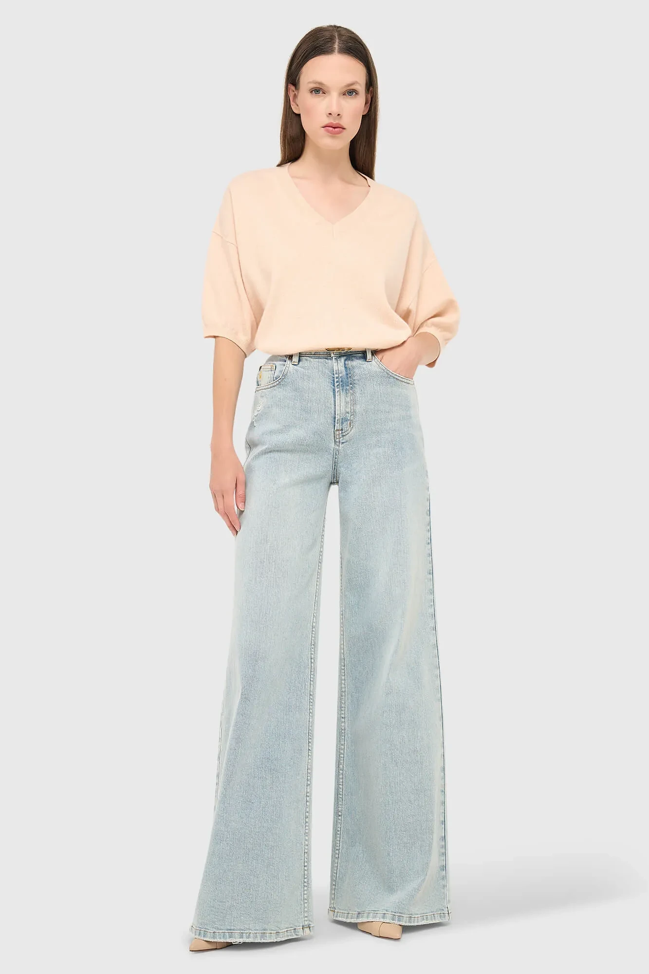 Damenjeans mit weitem Bein, hoher Leibhöhe und Stretch, Mason, Blau, 565