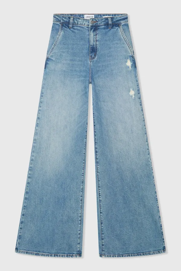 Jeans für Damen, weit geschnitten, hohe Leibhöhe, Stretch, Dexter, blau, 379