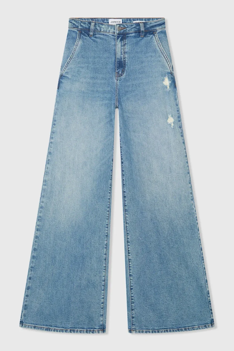 Jeans für Damen, weit geschnitten, hohe Leibhöhe, Stretch, Dexter, blau, 379
