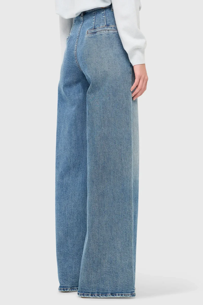 Jeans für Damen, weit geschnitten, hohe Leibhöhe, Stretch, Dexter, blau, 379