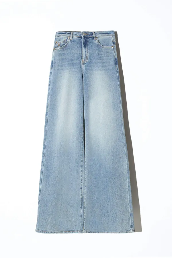Jeans Dames Wijde Pijp Mid Rise Stretch Cash Blauw 114