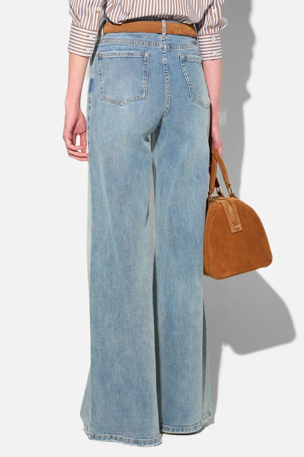 Jeans Dames Wijde Pijp Mid Rise Stretch Cash Blauw 114