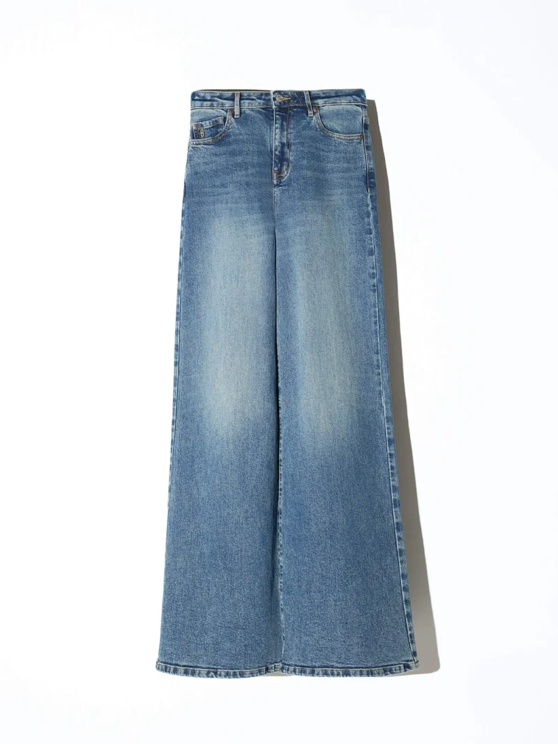 Jeans Dames Wijde Pijp Mid Rise Stretch Cash Blauw 357