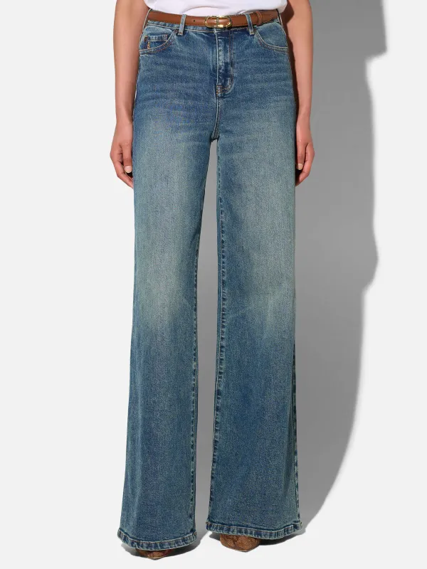 Jeans Dames Wijde Pijp Mid Rise Stretch Cash Blauw 357
