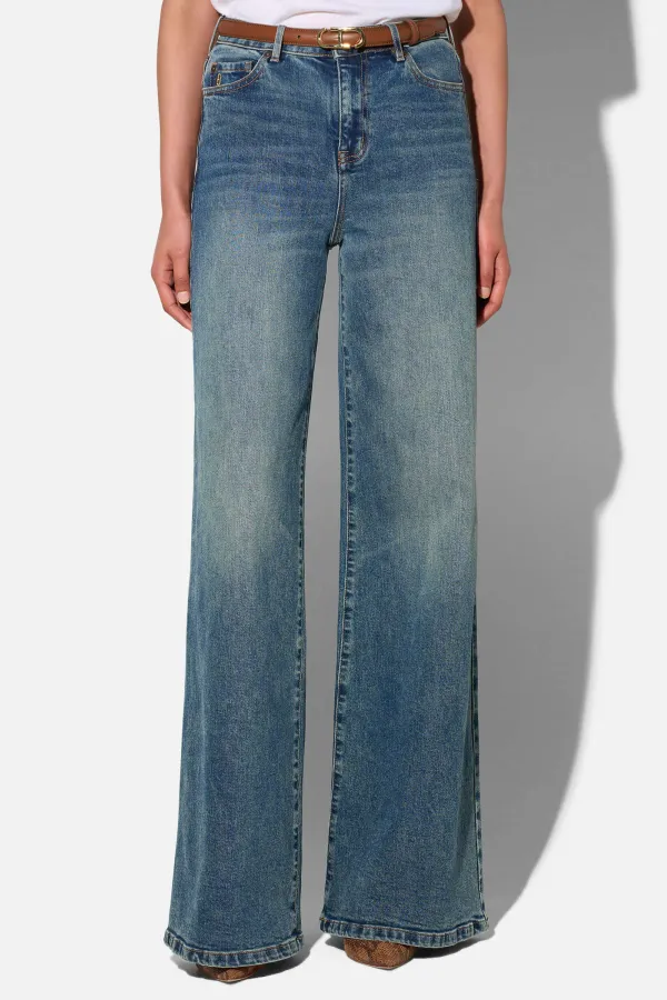 Jeans Dames Wijde Pijp Mid Rise Stretch Cash Blauw 357