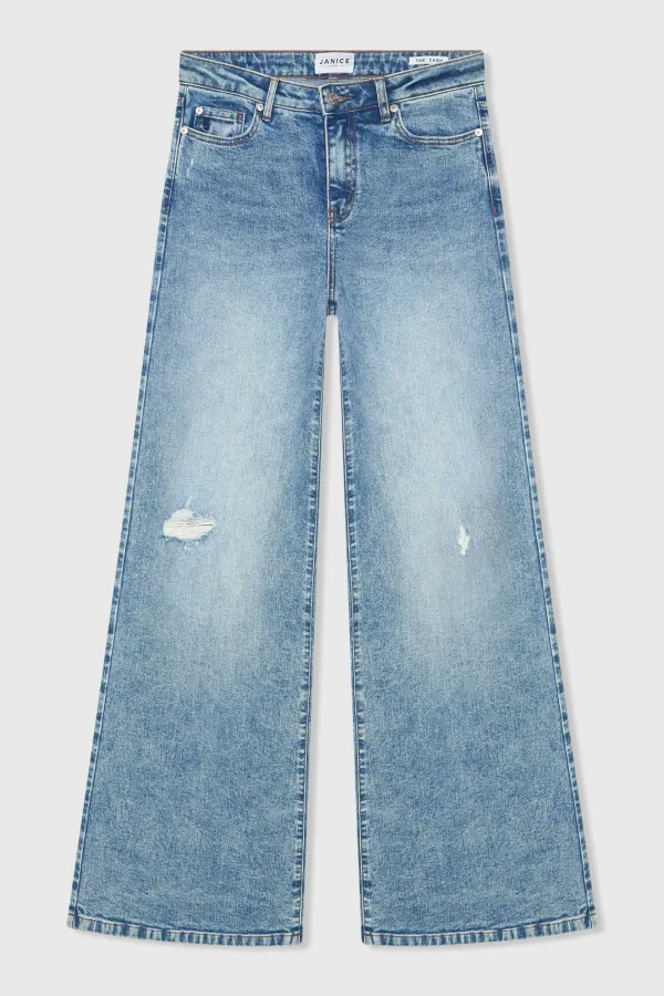 Jeans für Damen, weit geschnitten, mittlere Leibhöhe, Stretch, Cash-Blau, 379