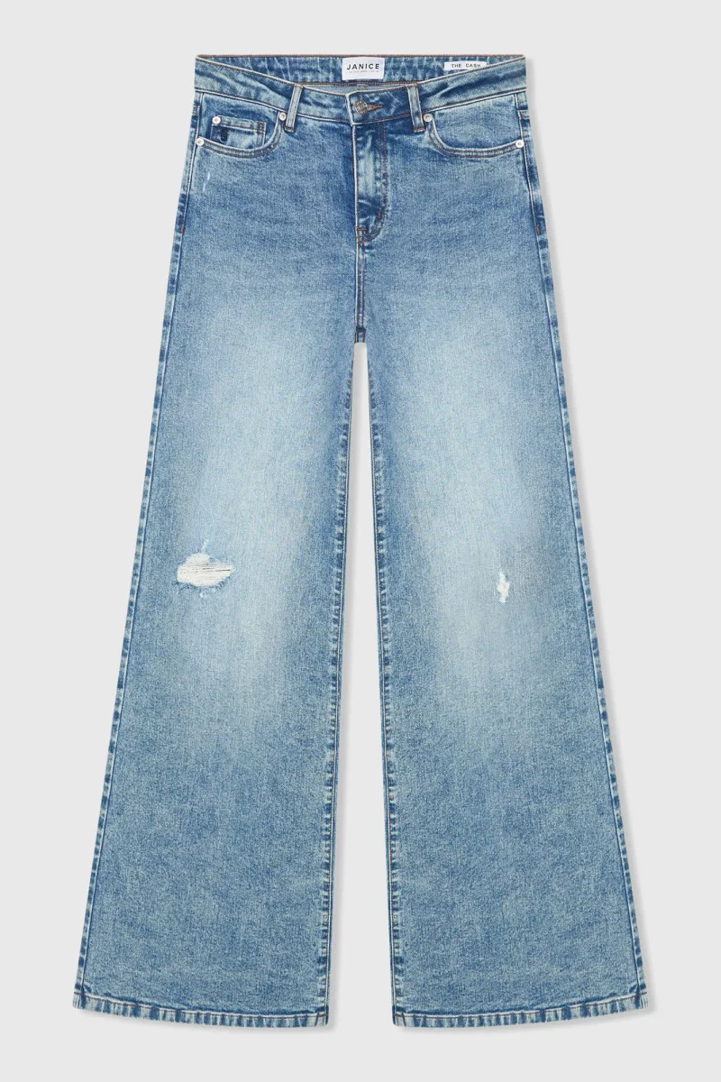 Women's Wide-Leg Mid-Rise Stretch Cash Blue Jeans 379