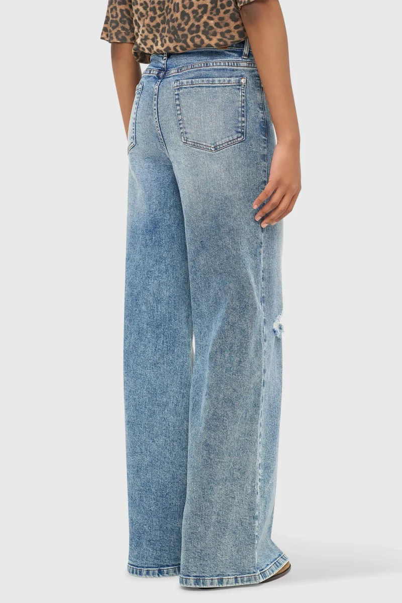 Women's Wide-Leg Mid-Rise Stretch Cash Blue Jeans 379