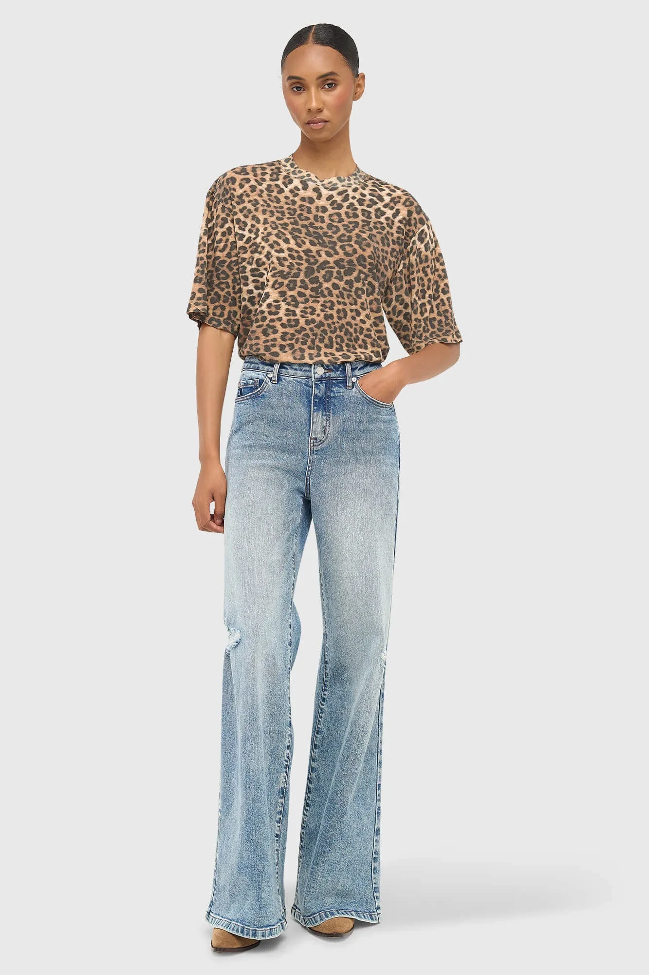 Women's Wide-Leg Mid-Rise Stretch Cash Blue Jeans 379