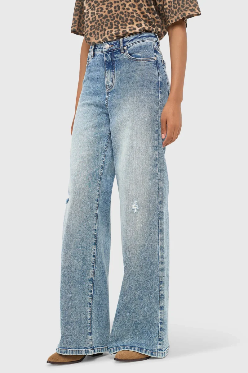 Women's Wide-Leg Mid-Rise Stretch Cash Blue Jeans 379