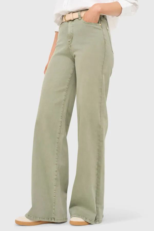 Jeans Dames Wijde Pijp Mid Rise Stretch Cash Groen 943